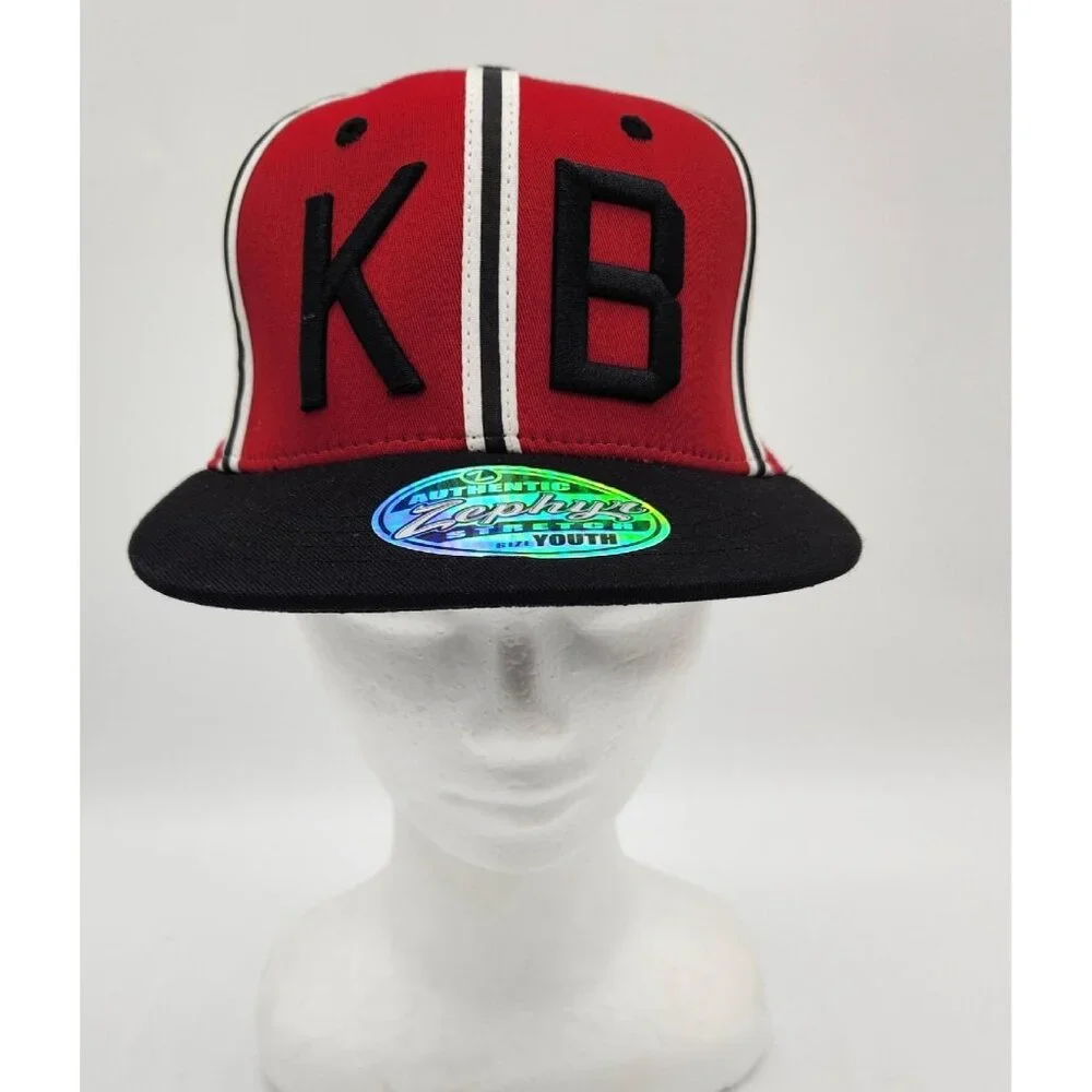 NWT Zephyr KB‎ Baseball Hat Cap Retro Fitted Youth Size Black Red Flat Brim NEW